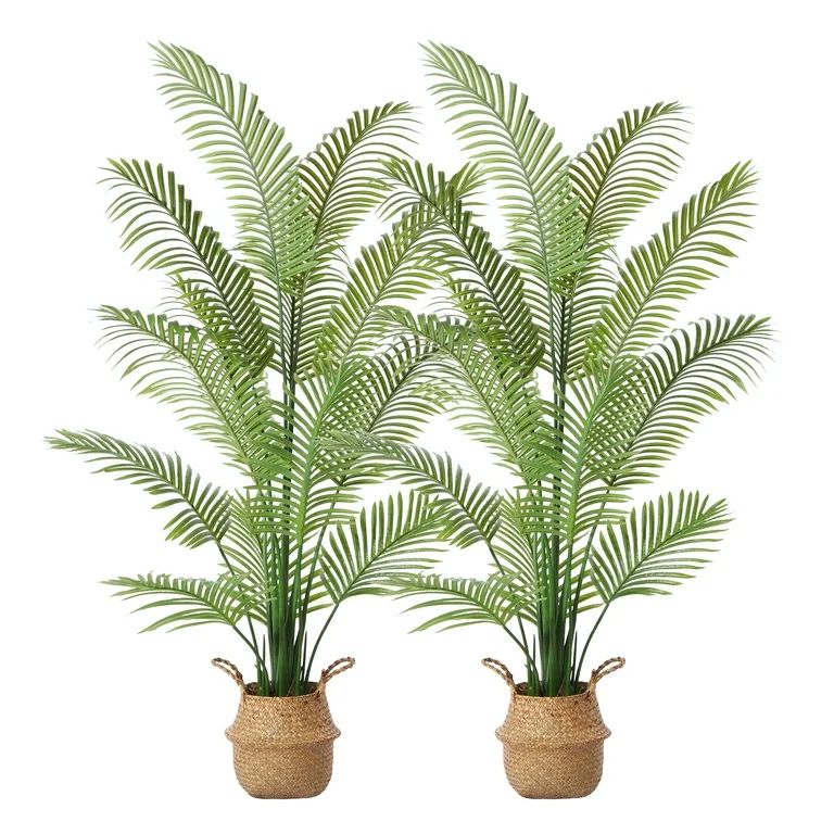 2 Pack Artificial Palm Plants in Basket 6 Feet Faux Green Areca Palm Plant with Woven Seagrass Be... | Walmart (US)