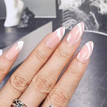 Press On Fake Nails, 24 Ct Medium Length Almond False Nail Tips, Swirl Design, Press-on Nail Kit, Re | Amazon (US)