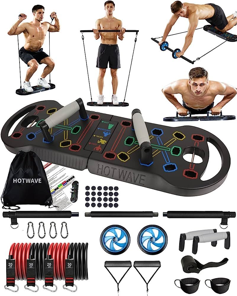 HOTWAVE Portable Exercise Equipment with 16 Gym Accessories.20 in 1 Push Up Board Fitness,Resista... | Amazon (US)