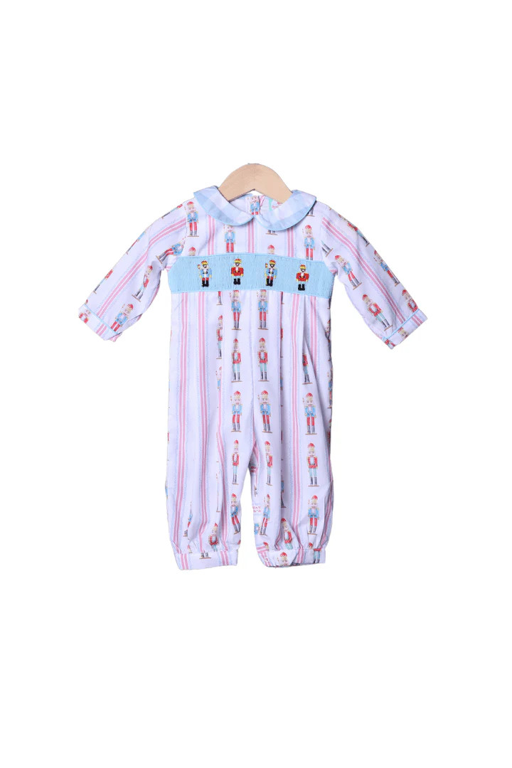 Smocked Nutcracker Blue Gingham Romper | The Smocked Flamingo