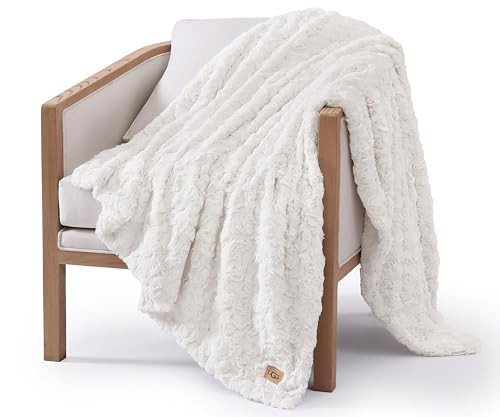 UGG Adalee Faux Fur Throw Blanket Luxury Lightweight Cozy Soft Throw for Couch Bed or Chair Hypoallergenic Machine Washable Double-Sided Fluffy Blanket Home Decor, 50-inch x 70-inch, Natural White | Amazon (US)