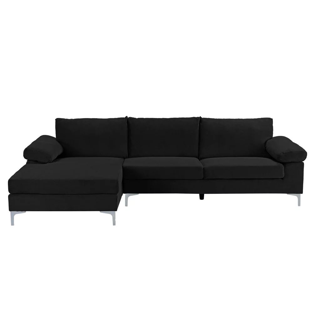 Mobilis Velvet Sectional Sofa with Silver Legs, Black | Walmart (US)