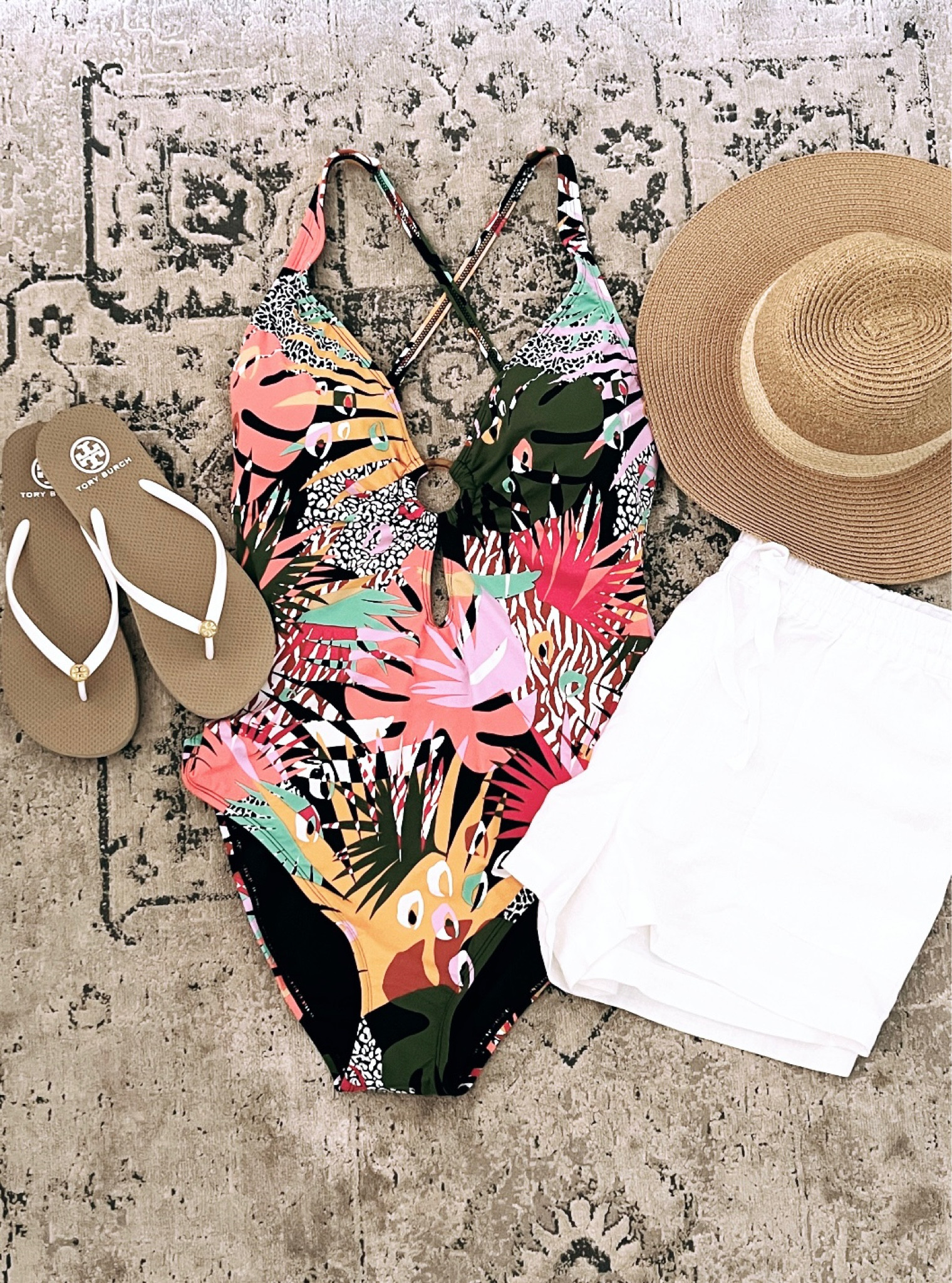 JCrew style, linen shorts, One piece swimsuit, Tory Burch sandals, packable hat, LTKswim

#LTKswim #LTKsalealert #LTKunder100