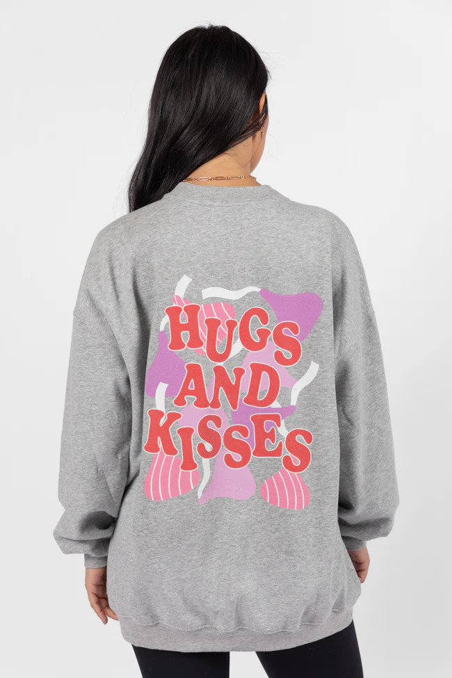 Hugs and Kisses Light Grey Oversized Graphic Sweatshirt | Pink Lily