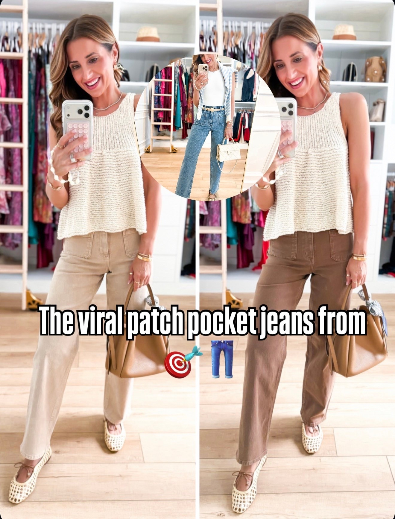 Elevated casual outfit. Summer outfit. Neutral outfit. New patch pocket jeans from Target - wearing 00. High-rise and low-stretch cotton blend fabric. No side-seam either! Could size down if in-between sizes. I am 5’3 for reference. XXS in sweater tank. Woven ballet flats are TTS. Summer style. Business casual outfit. Teacher outfit (jeans would be great for the classroom).

#LTKootd #LTKgrwm #LTKPetite