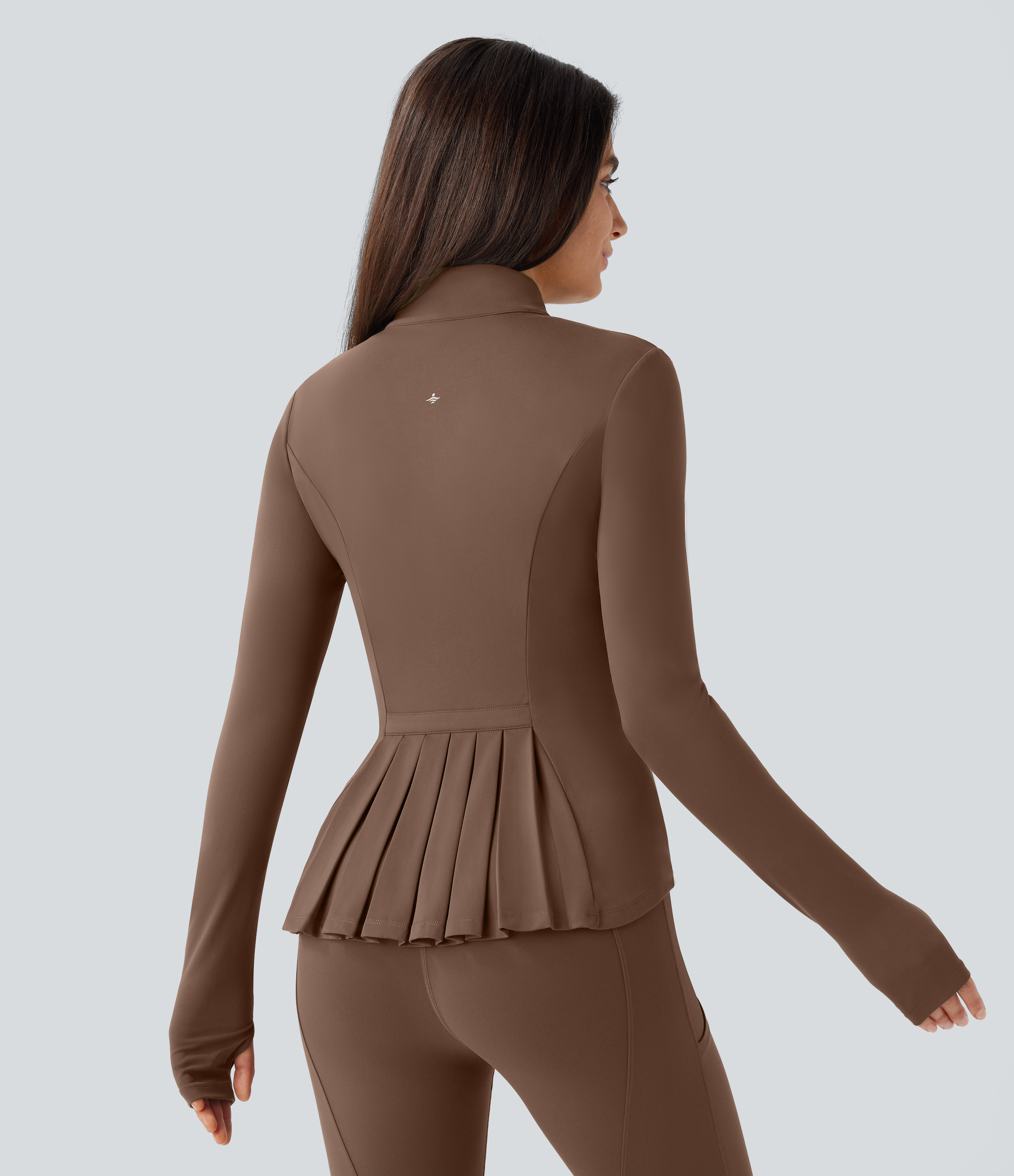 Halara SoftlyZero™ Stand Collar Thumb Hole Pockets Pleated Zipper Slim Jacket-UPF50+ - Soft Silt - S | HALARA