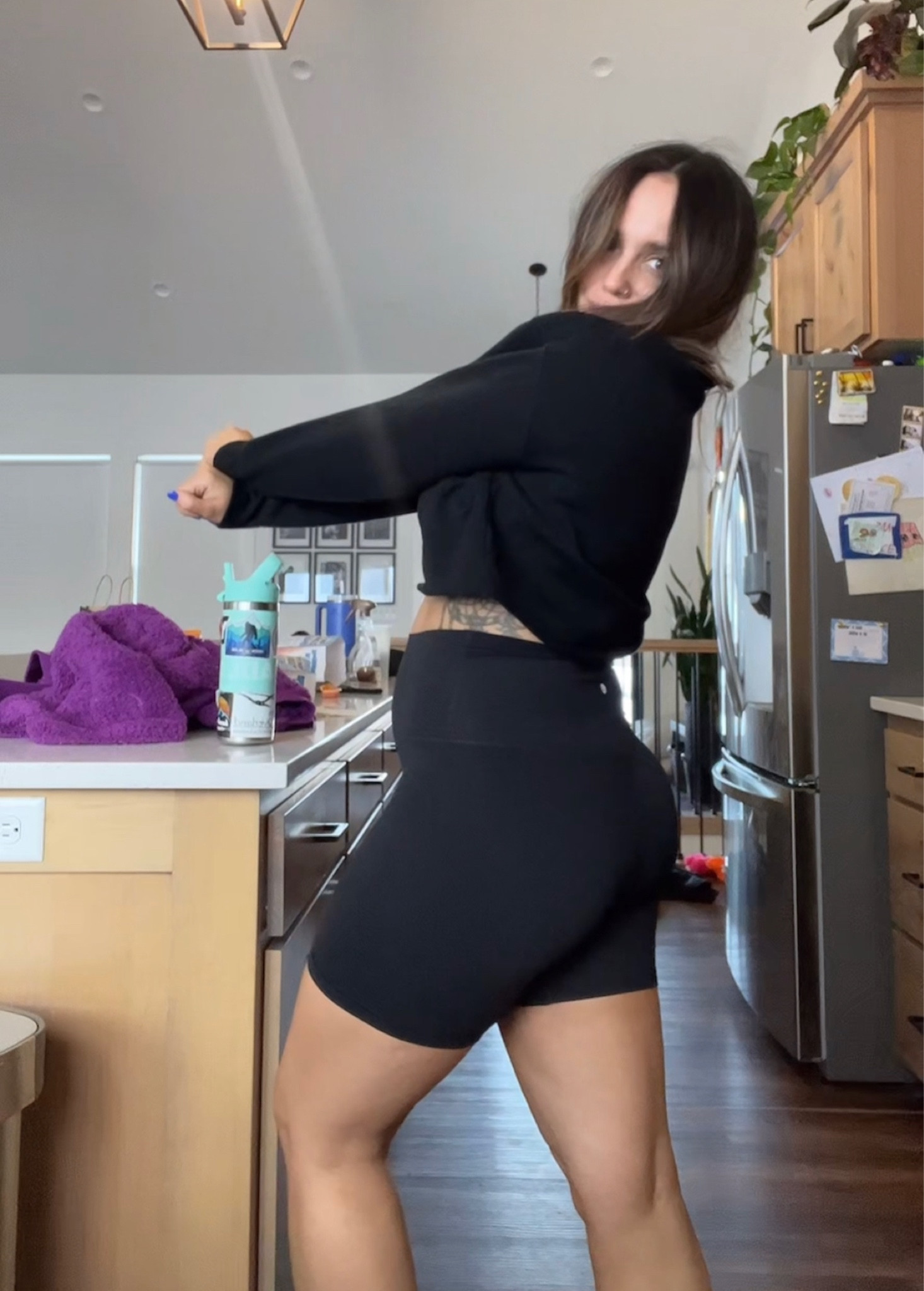 Bump approved! 

Crzy Yoga Shorts: medium 
Sweatshirt: small
Denim jumpsuit: small 

#LTKfitness #LTKbump