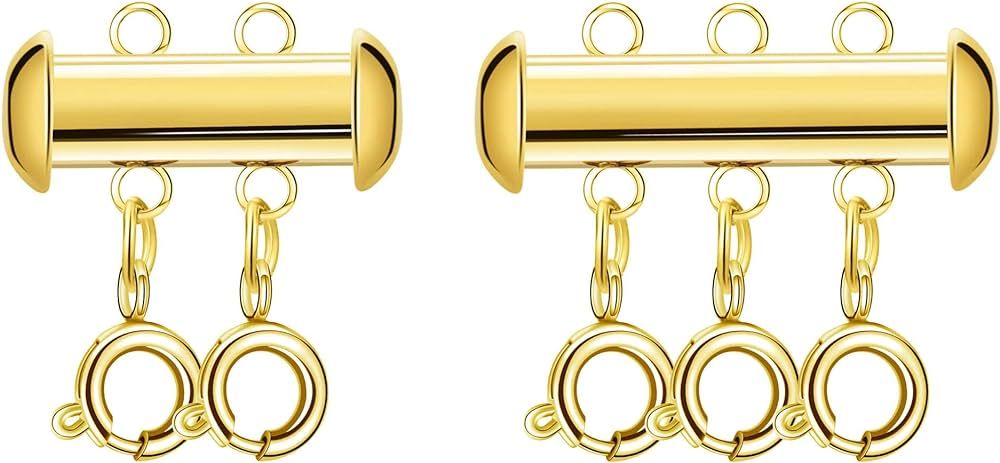 2pcs 18K Gold Electroplating Stainless Steel Necklace Layering Clasps Slide Lock Clasp Necklace C... | Amazon (US)