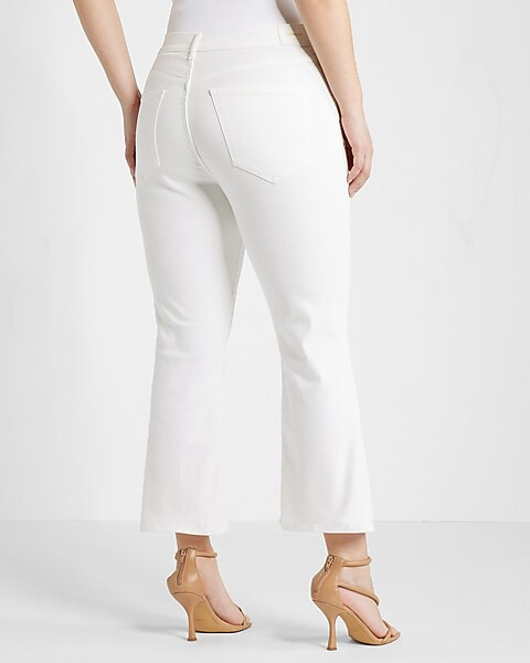 High Waisted White Cropped Flare Jeans | Express