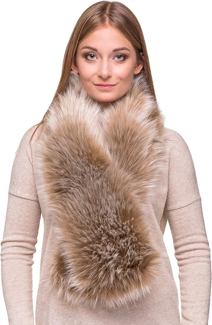 Futrzane Women Faux Fur Scarf - Long Winter Neck Warmer - Classic Fur Collar | Amazon (UK)