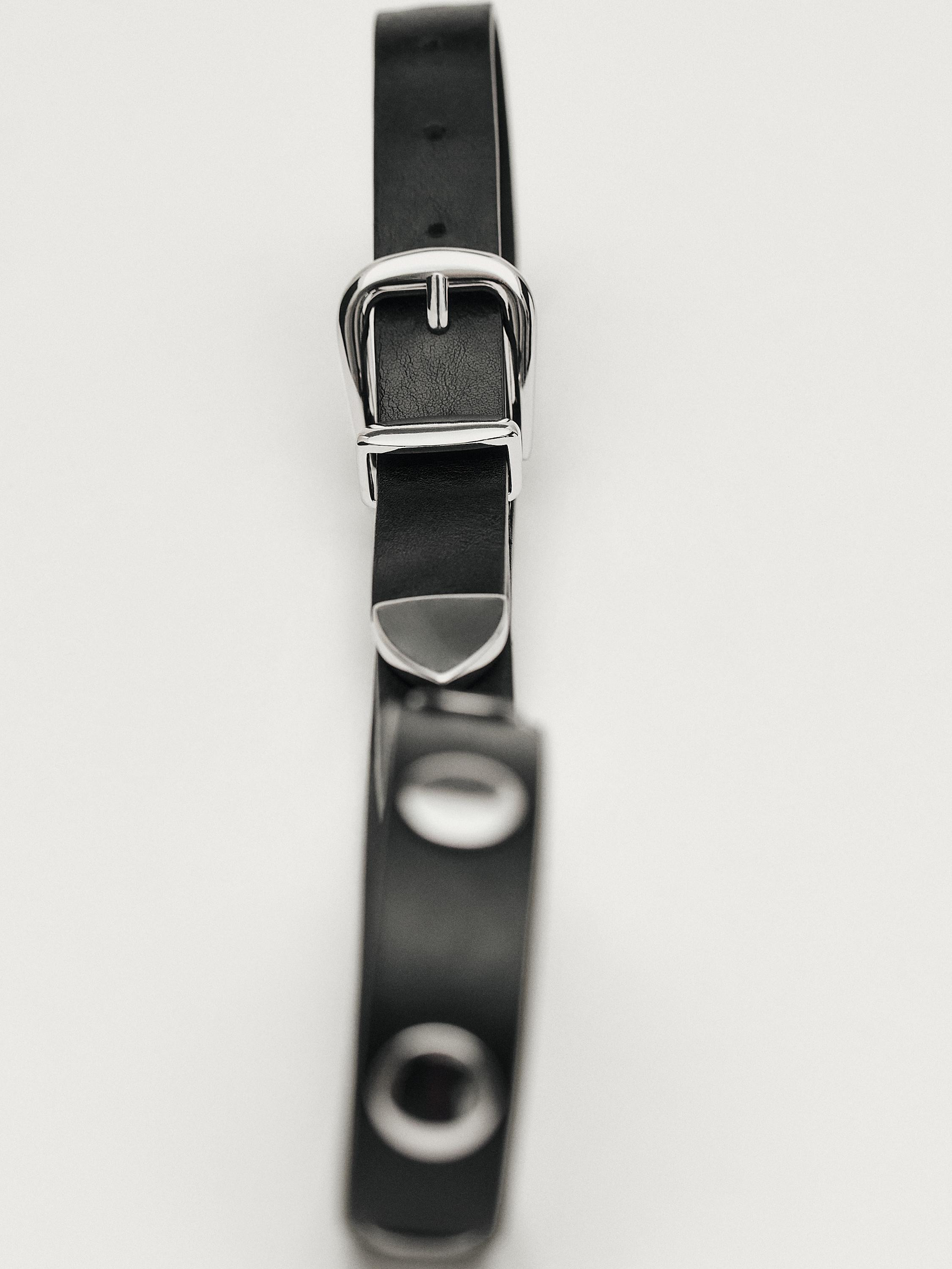Leather belt with stud details | Massimo Dutti UK
