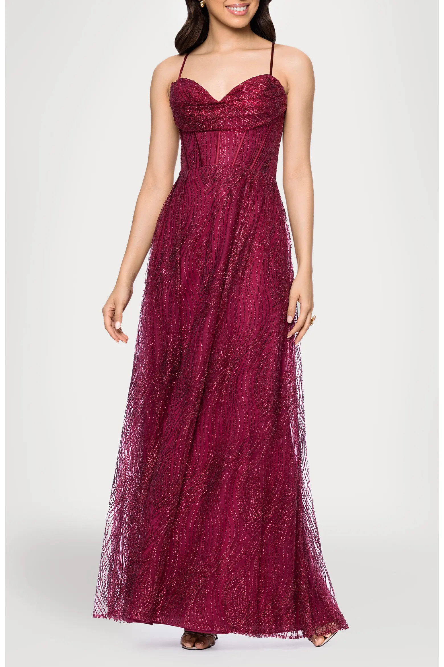Blondie Nites Glitter Drape Lace-Up Gown (Women) | Nordstrom | Nordstrom