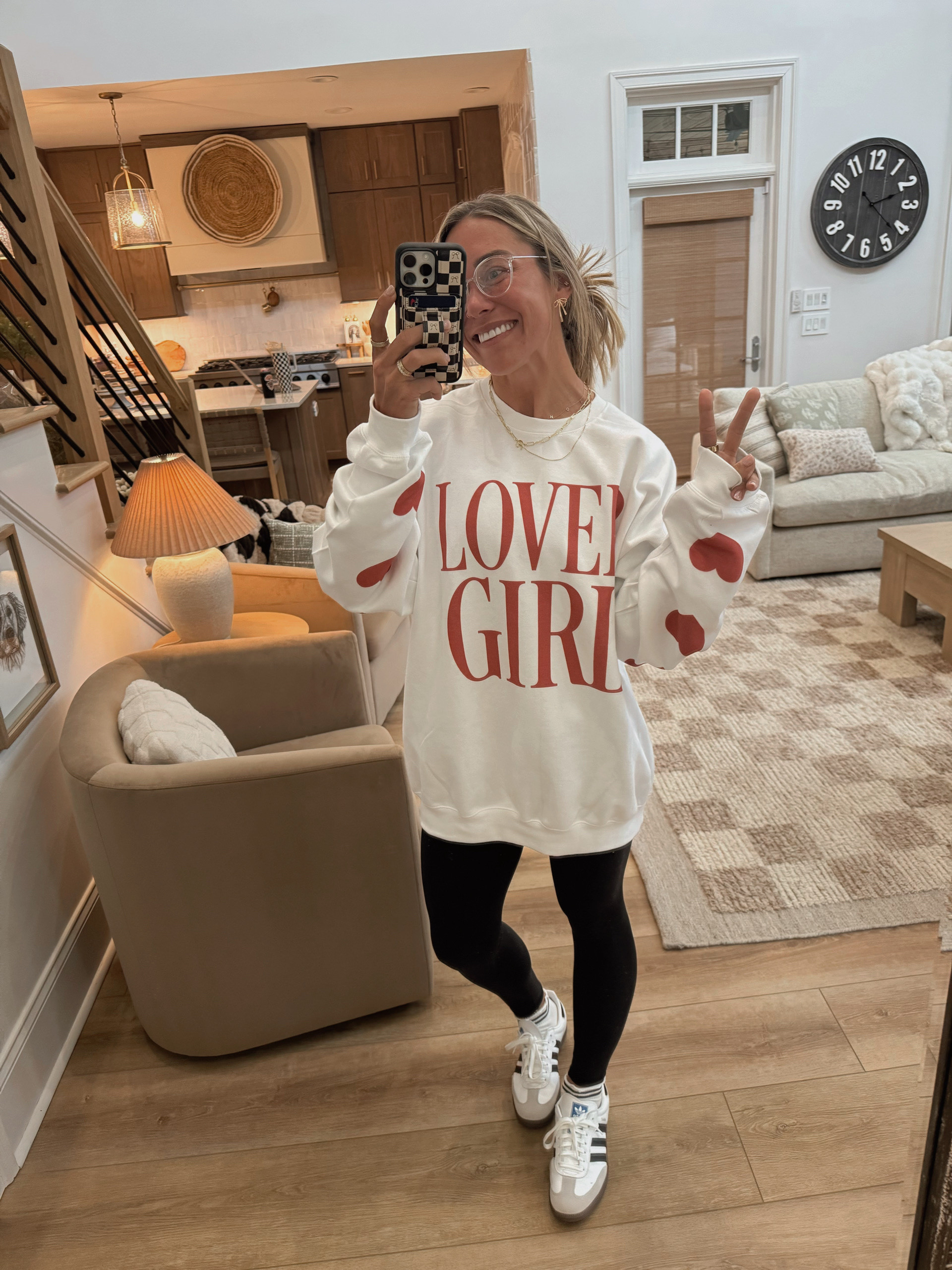 OOTD✨ Cutie Valentine’s Day graphics find from Mountain Moverz❤️💋 wearing the XL for an oversized fit! Code HOLLEY25 works for 25% off this weekend! 

Leggings / S, shoes - tts in samba originals! My prescription glasses 👓 are SOOOO old but I linked the ones I normally wear!  

Casual / comfy / cute / cozy style / adidas / amazon / Holley Gabrielle / ootd / vday 

#LTKFindsUnder100 #LTKSaleAlert #LTKSeasonal