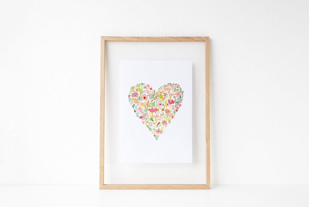 Valentines Day Printable Wall Art, Heart Print, Floral Watercolor Heart Print, Floral Heart Print... | Etsy (US)