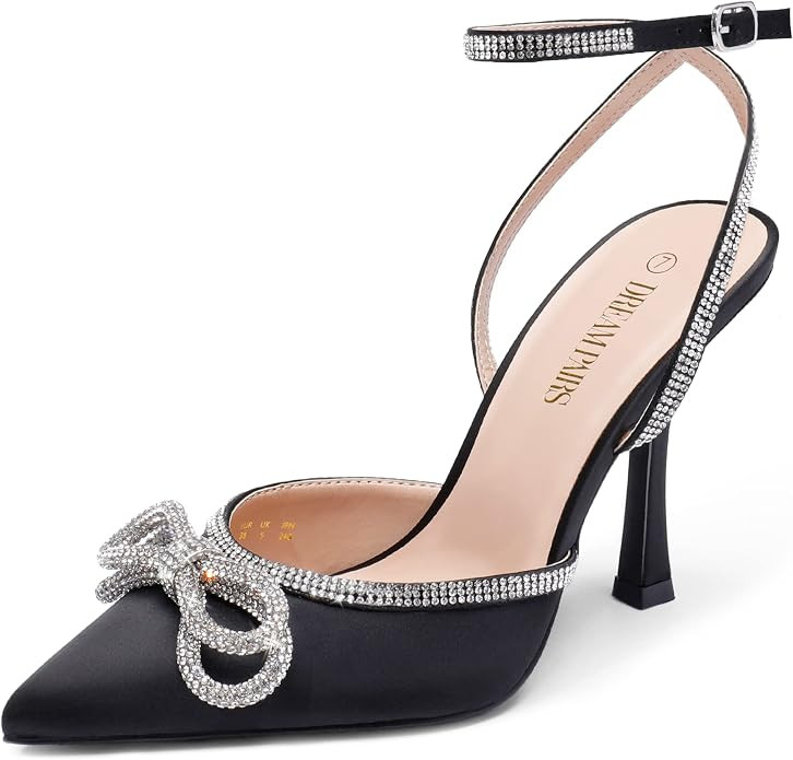 DREAM PAIRS Women's High Heels Destiny Closed Toe Strappy Heels Sexy Rhinestone Ankle Strap Pumps... | Amazon (US)