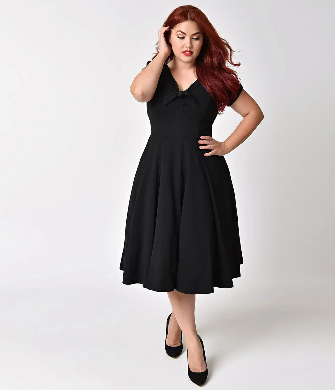 Unique Vintage Plus Size 1940s Style Black Knit Short Sleeve Natalie S | Unique Vintage - North America