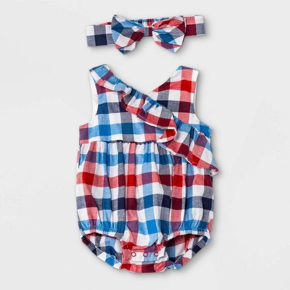 Baby Girls' Family Plaid Romper - Cat & Jack™ Blue | Target