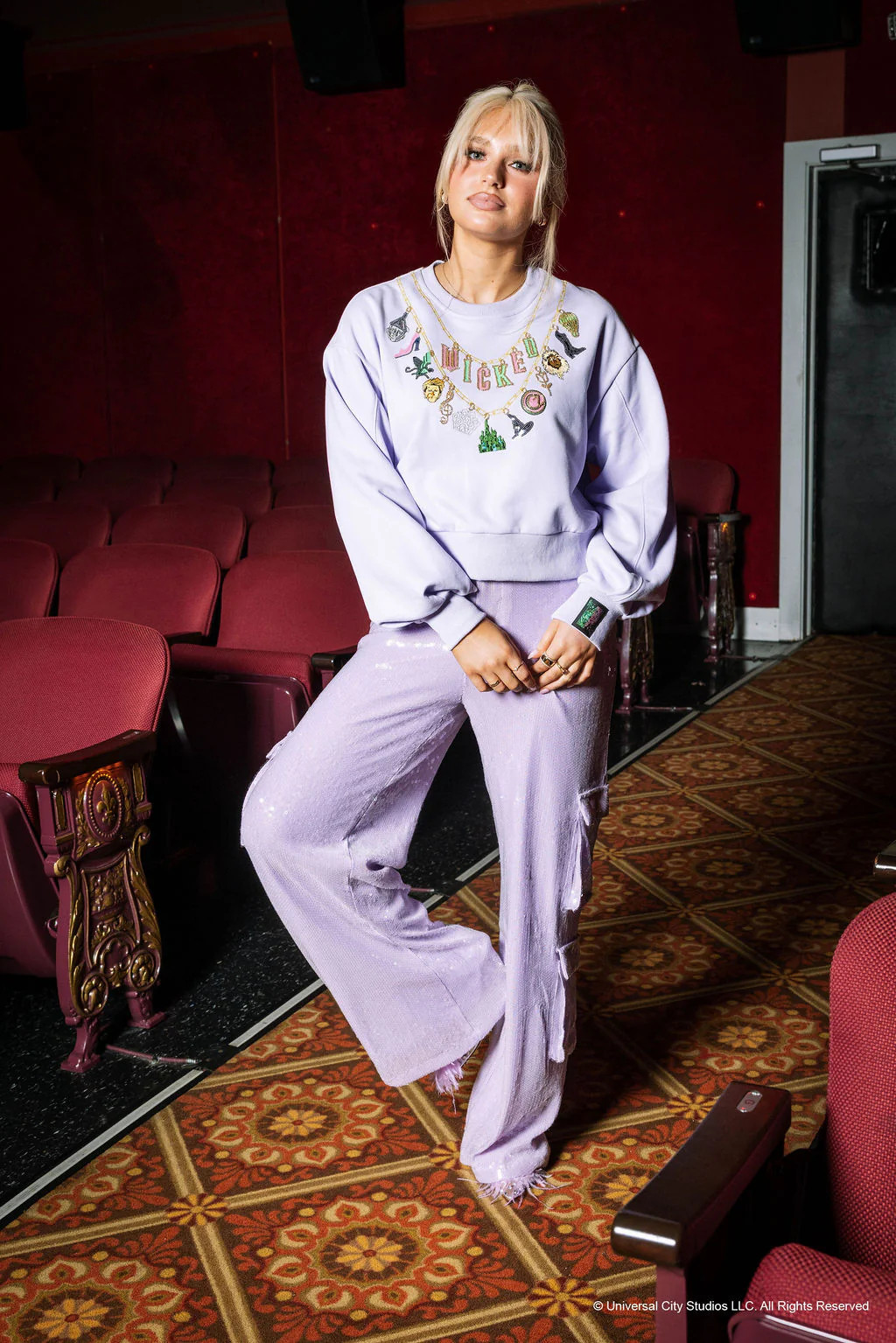 Licensed Lavender Wicked Charm Necklace Sweatshirt | Queen of Sparkles