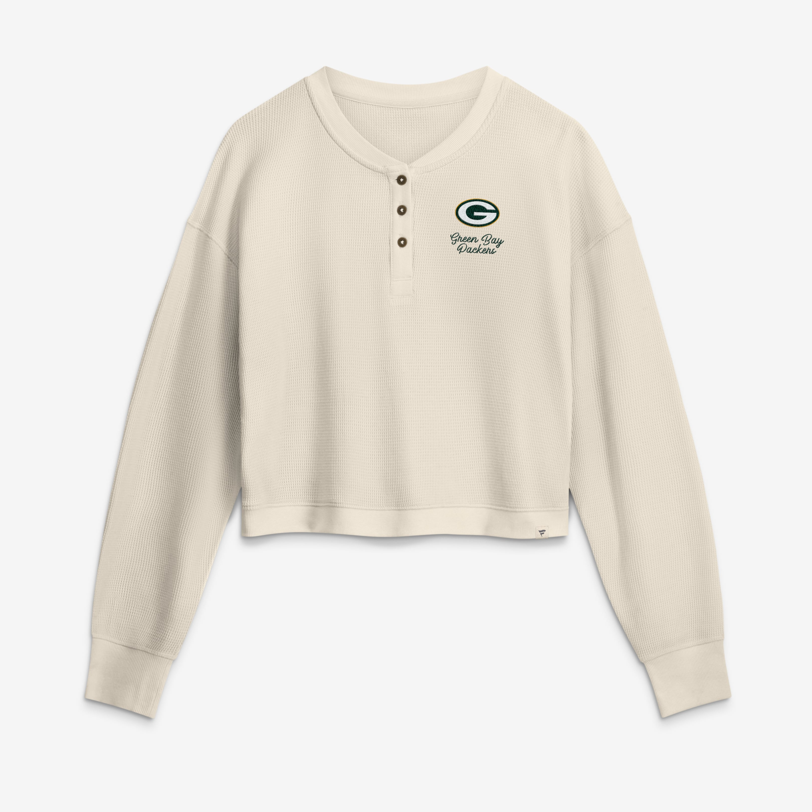 Women's Green Bay Packers Fanatics Cream Relaxed Cropped Long Sleeve Shirt | NFL Shop