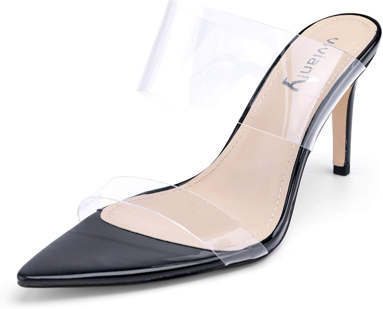 vivianly Clear Pointed Toe Heels Sandals Transparent Strap Stiletto High Heels Slip on Mules for Wom | Amazon (US)