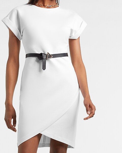 Rolled Sleeve Wrap Front Sheath Dress | Express