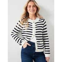 X Hattie Bourn Crew Neck Stripe Knitted Cardigan - Navy/White | Very (UK)