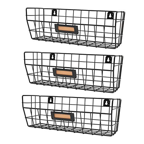 Wall Mounted Wire Basket Kitchen Storage Pantry Organizer Fruit Basket Varying Sizes Set of 3 Black | Amazon (US)