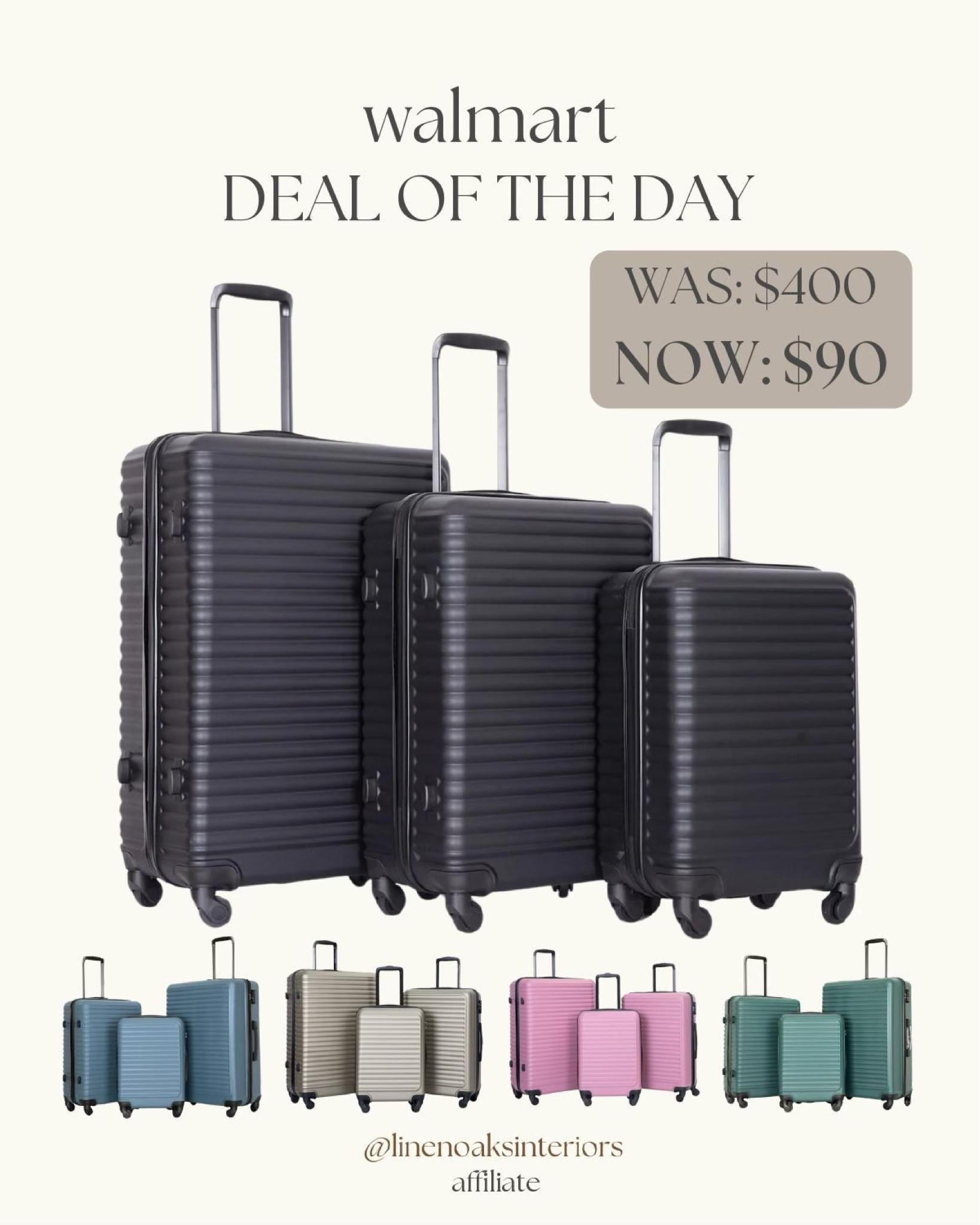 This is an amazing deal on a three piece set of luggage! So many color options, hard shell and highly rated! 