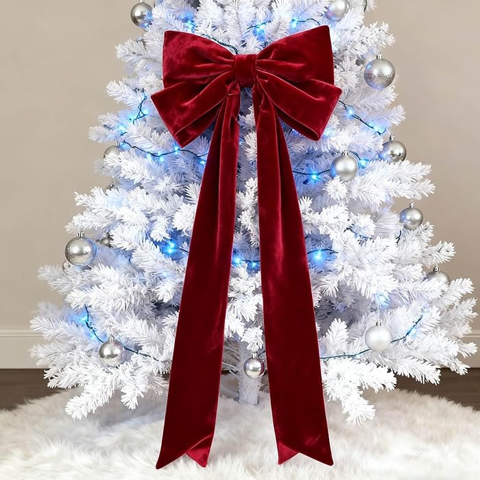 Christmas Tree Topper Bow, 6Ft Extra Large Christmas Satin Bows, Giant Red White Velvet Xmas Bow ... | Amazon (US)