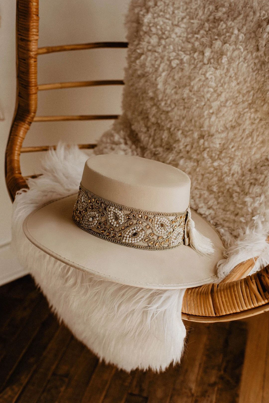 Bridal collection boater hat “4EVER & ALWAYS” in ivory/gold | Etsy (US)