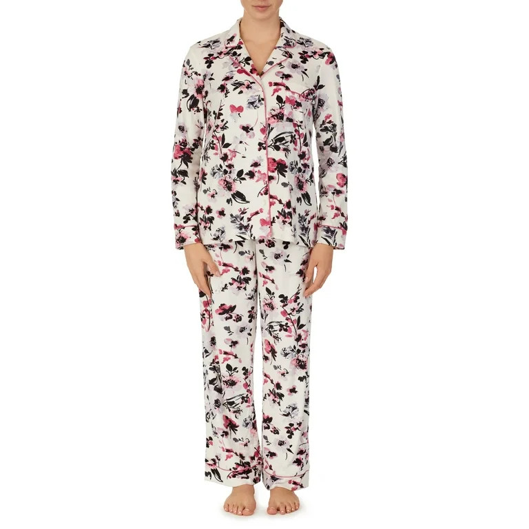 Secret Treasures Women's and Women's Plus Traditional Stretch Velour Long Sleeve Notch Collar PJ | Walmart (US)