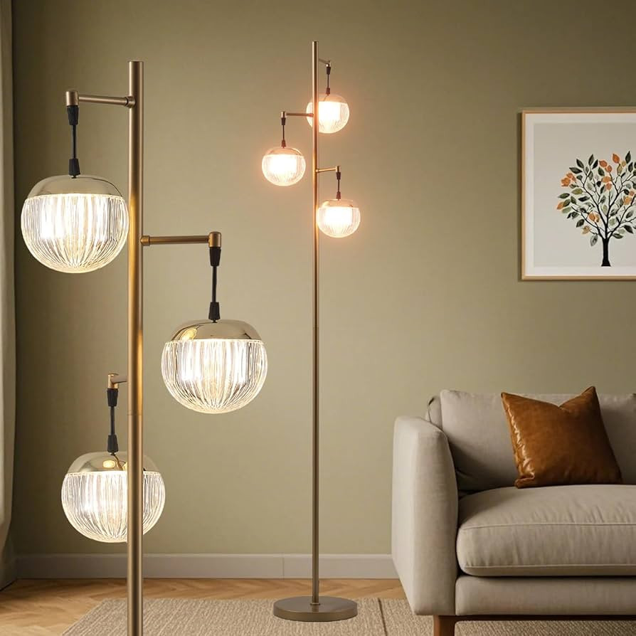 Fiqevs Modern Gold Floor Lamps for Living Room, Mid Century Globe Tree Standing Lamp with 3 Elega... | Amazon (US)
