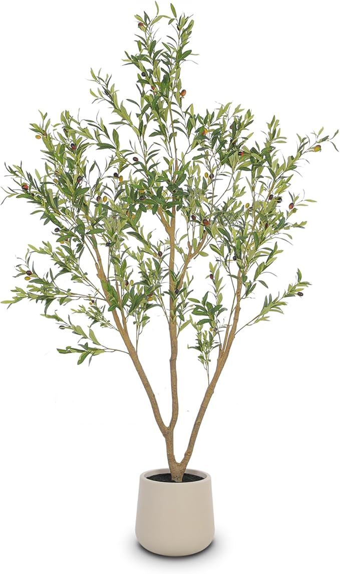 Olive Trees Artificial Indoor, 7FT Tall Faux Olive Tree with White Tall Planter, Artificial Plant... | Amazon (US)