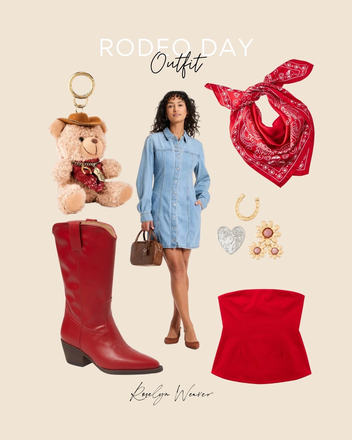 Denim dress outfit perfect for the Rodeo ❤️

Western outfit, red western boots, red strapless top, rodeo outfit 

#LTKSeasonal #LTKOver40 #LTKSaleAlert