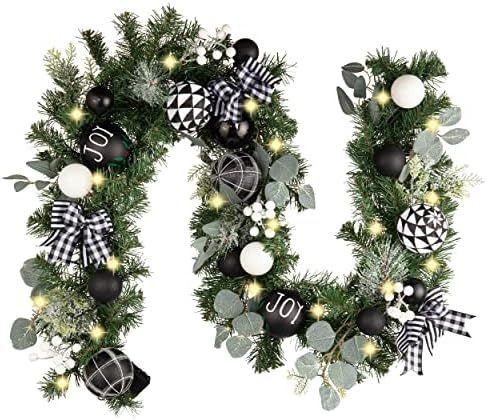 Valery Madelyn 6 Feet Pre-Lit Garland Monochrome Winter Black and White Christmas Decoration with... | Amazon (US)