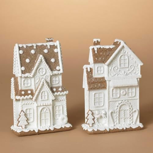 One Holiday Way Set of 2 8.25-Inch Elegant Glitter Frosted White & Brown Gingerbread House Decor ... | Amazon (US)