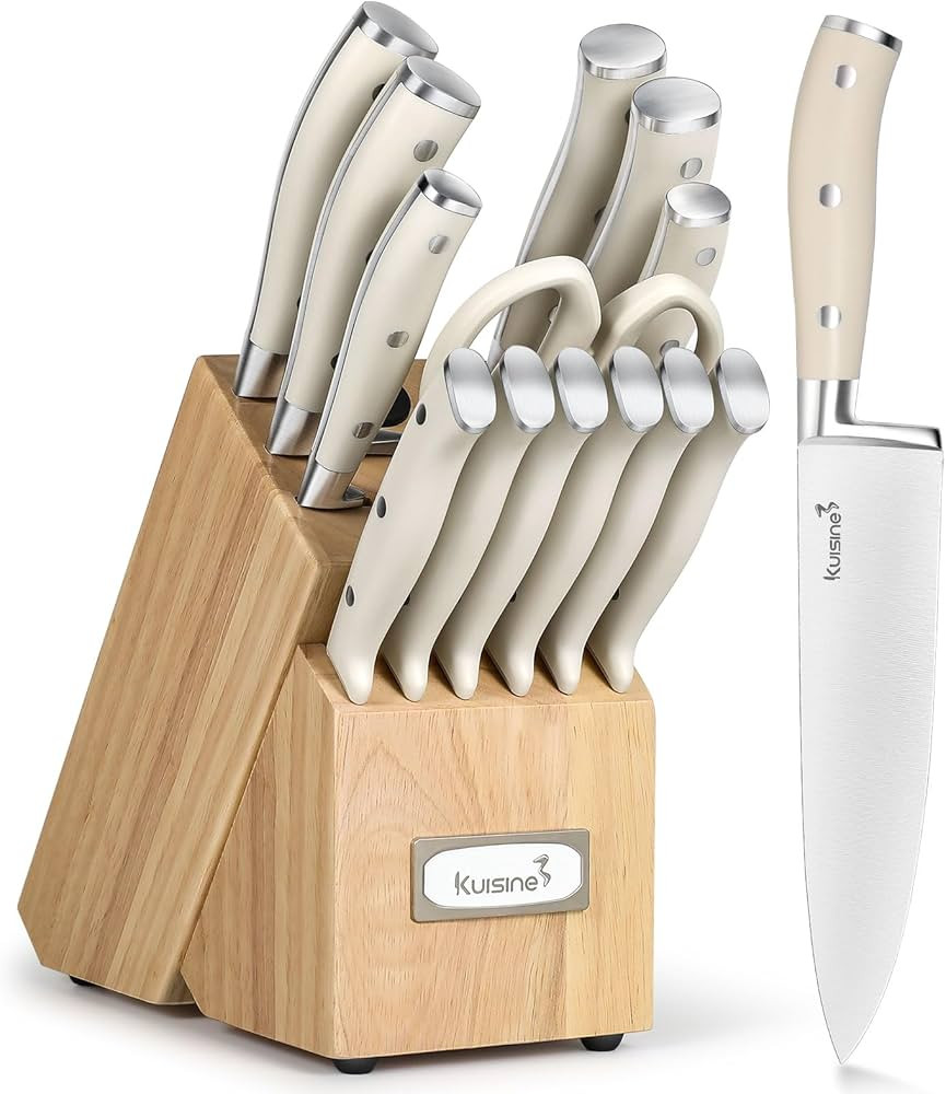 Kuisine Premium Sharp Knife Set,High Carbon Stainless Steel Ergonomic Handle,Knife Block Set with... | Amazon (US)
