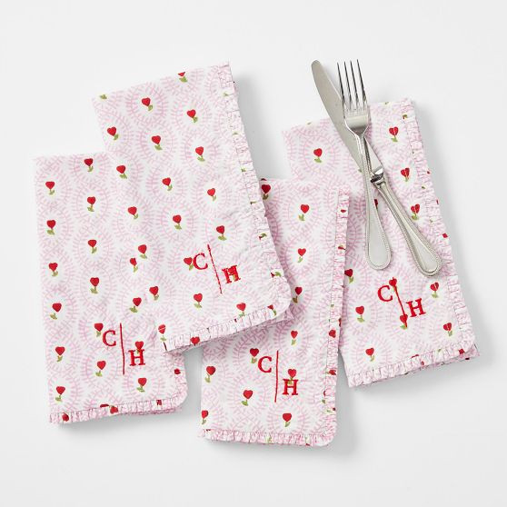 Block Print Ruffle Edge Dinner Napkins, Set of 4 | Mark and Graham