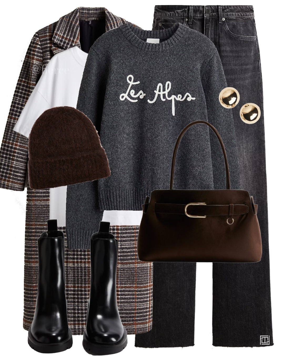 Grey ski jumper black jeans check coat black ankle boots mohair brown beanie bag casual weekend outfit ski holiday 

#LTKwinter #LTKuk #LTKeurope