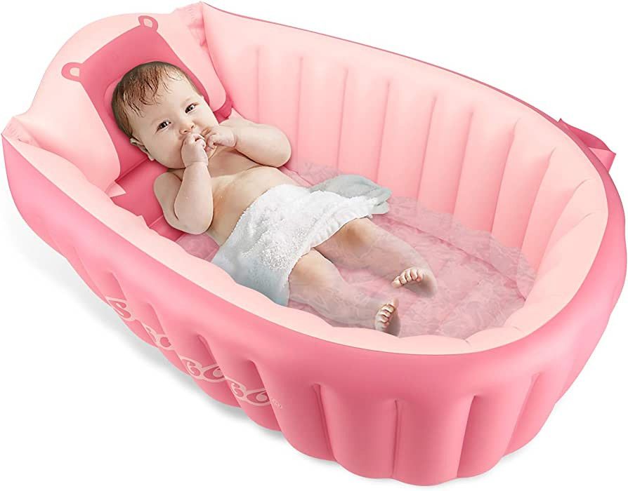 Inflatable Baby Bath Tub Portable Foldable Travel Mini Swimming Pool Helps Infants to Toddler Tub... | Amazon (US)