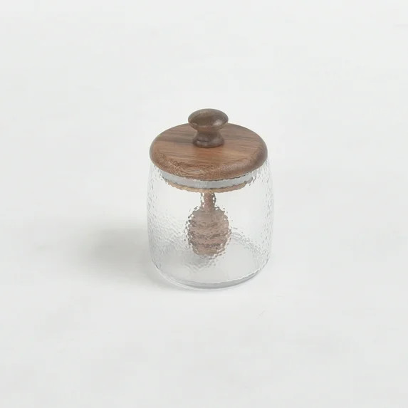 Better Homes & Gardens Hammered Glass & Acacia Honey Keeper, 6 oz Jar with Lid and Honey Dipper, ... | Walmart (US)