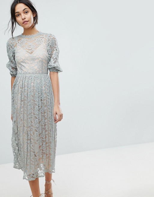 Little Mistress – Maxikleid aus Spitze mit Ballonärmeln | ASOS DE