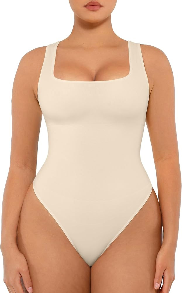 FeelinGirl Bodysuit Seamless Square Neck Tummy Control Shapewear Bodysuit | Amazon (US)
