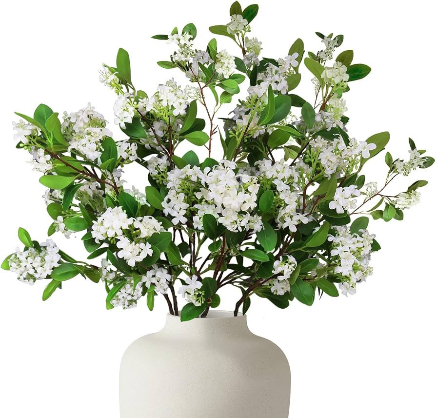 CHIAVE 8pcs Artificial Plants Fake Greenery Branches for Vase, Tall Stems with White Fake Flowers... | Amazon (US)
