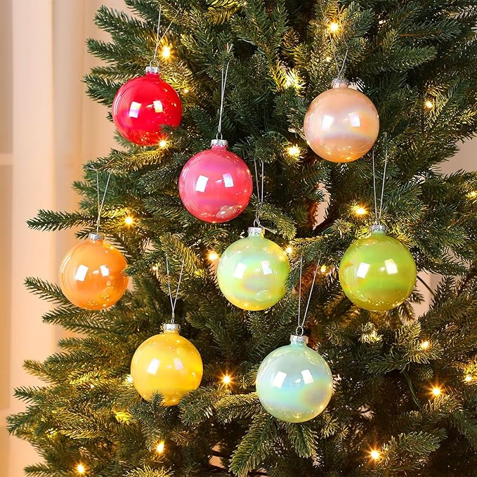 8 Pcs Colorful Glass Christmas Ornaments Balls Set 3.15 Inch Opaque Glass Ornaments Iridescent Br... | Amazon (US)