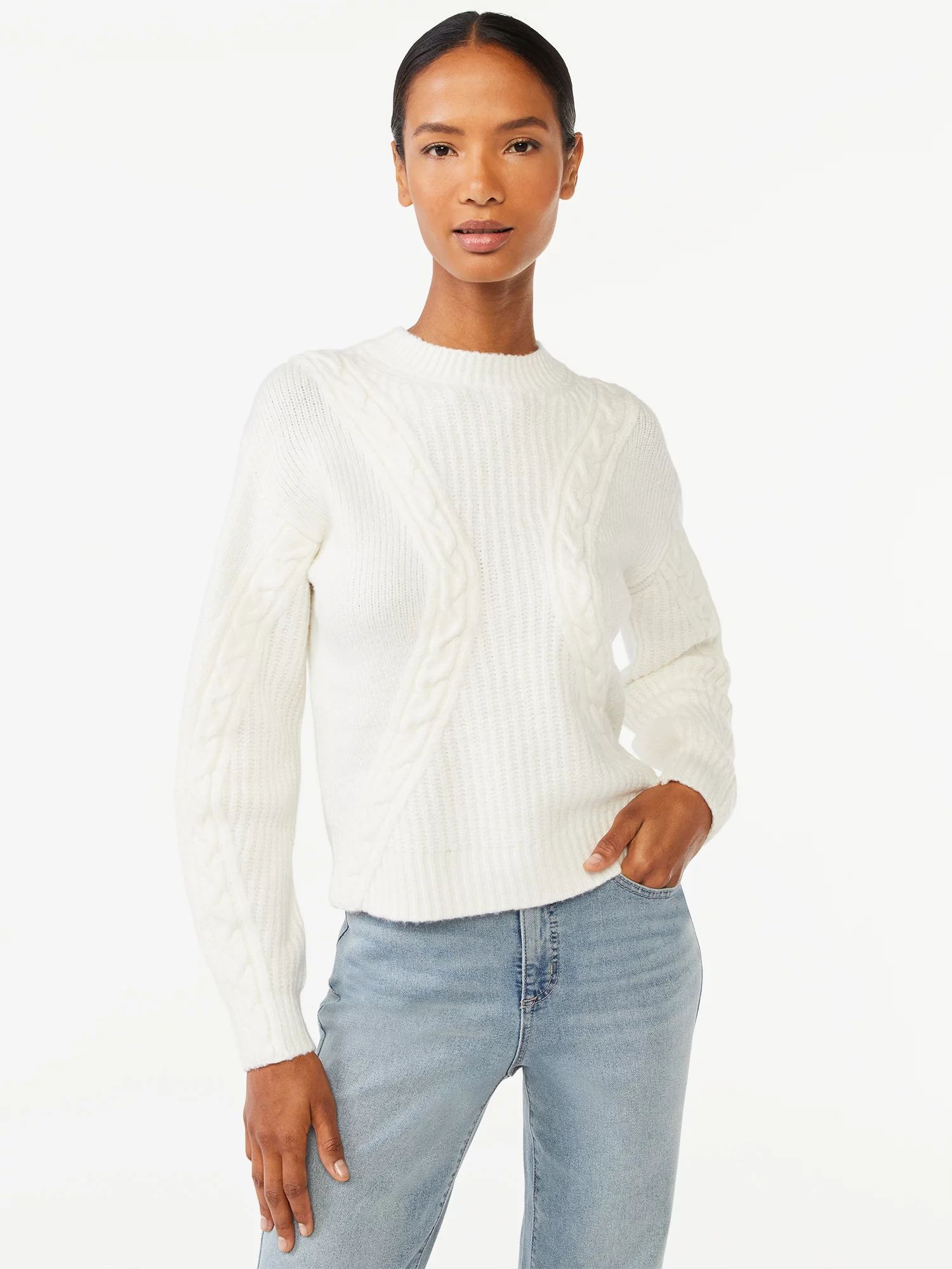 Scoop Women's Textured Cable Knit Sweater - Walmart.com | Walmart (US)