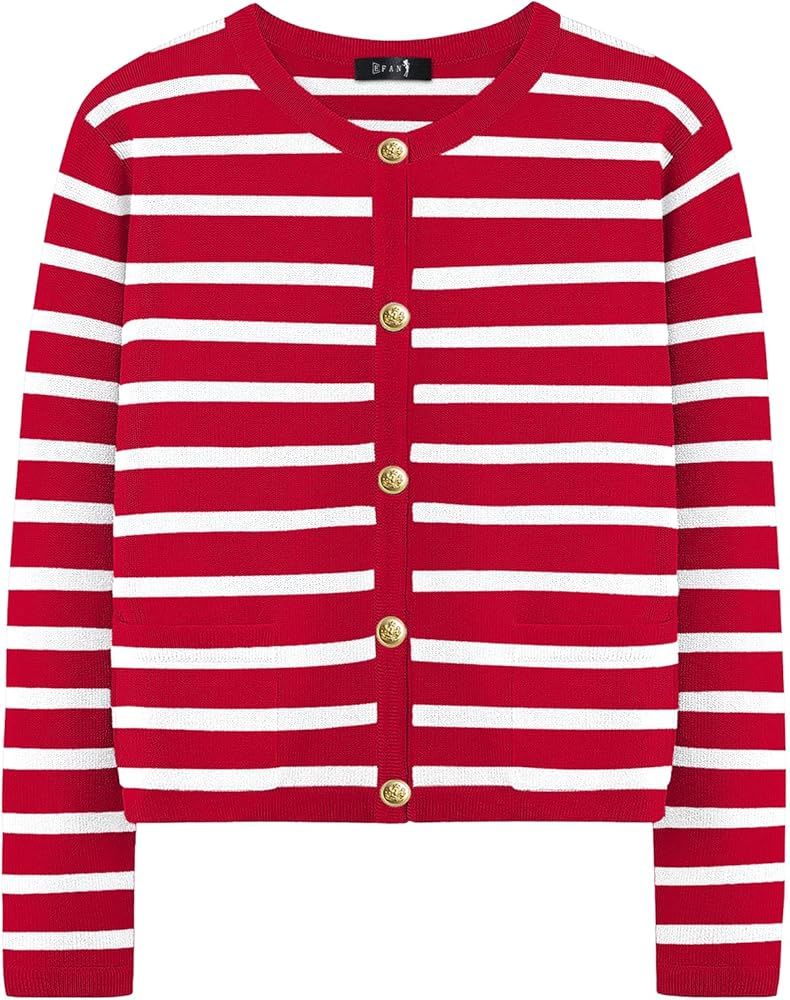 EFAN Womens Cardigan Sweaters 2023 Fall Open Front Long Sleeve Button Down Knit Cropped Sweater J... | Amazon (US)