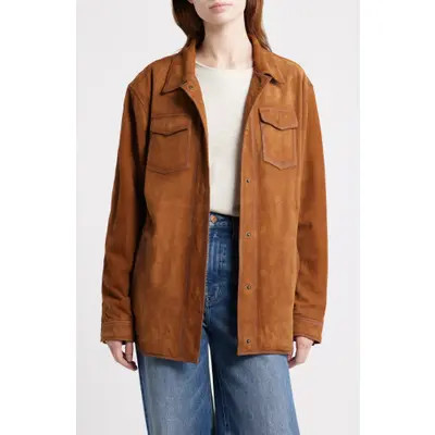 Frye Suede & Leather Shacket in Dark Brown at Nordstrom, Size Small | Nordstrom