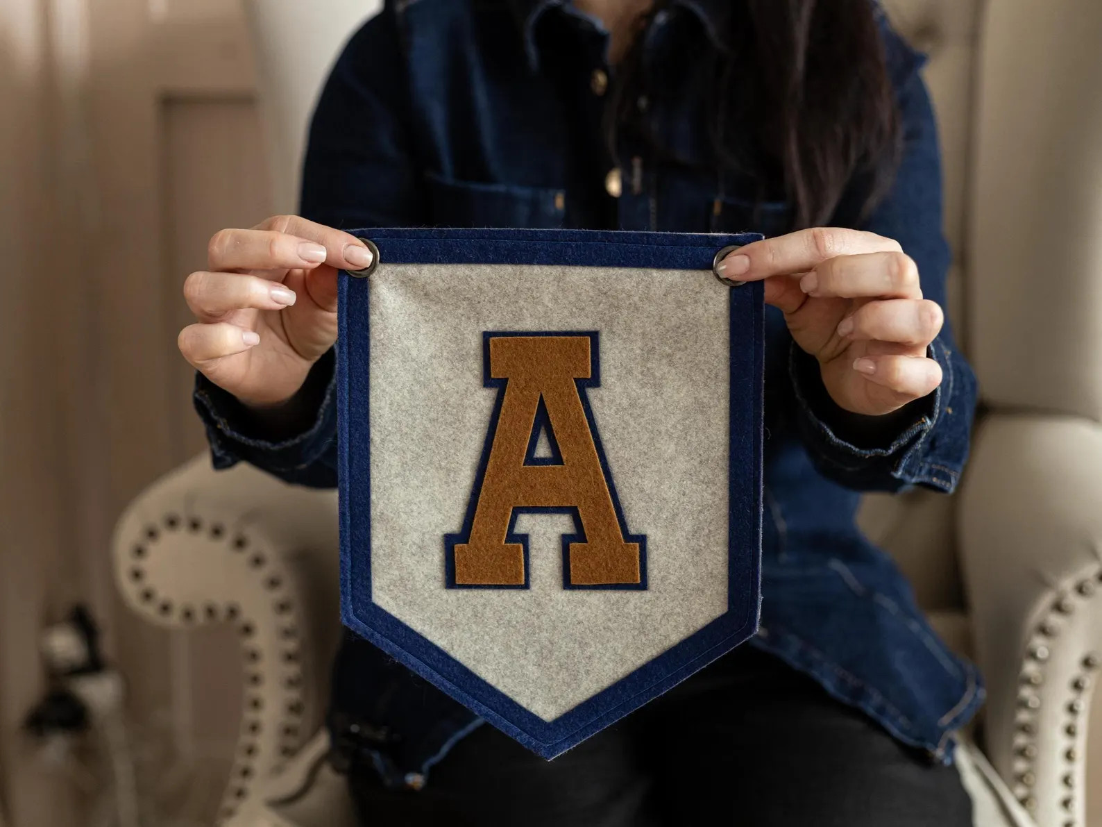 Initial Sign - Custom Vintage Initial Wall Decor, Personalized Name Pennant, Felt Flag, Baby Show... | Etsy (Global)
