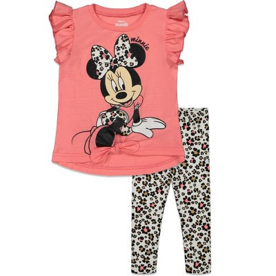 Mickey Mouse & Friends Minnie Mouse Toddler Girls Knotted Fashion Graphic T-Shirt and Leggings Outfit Set Dark Pink 4T | Target